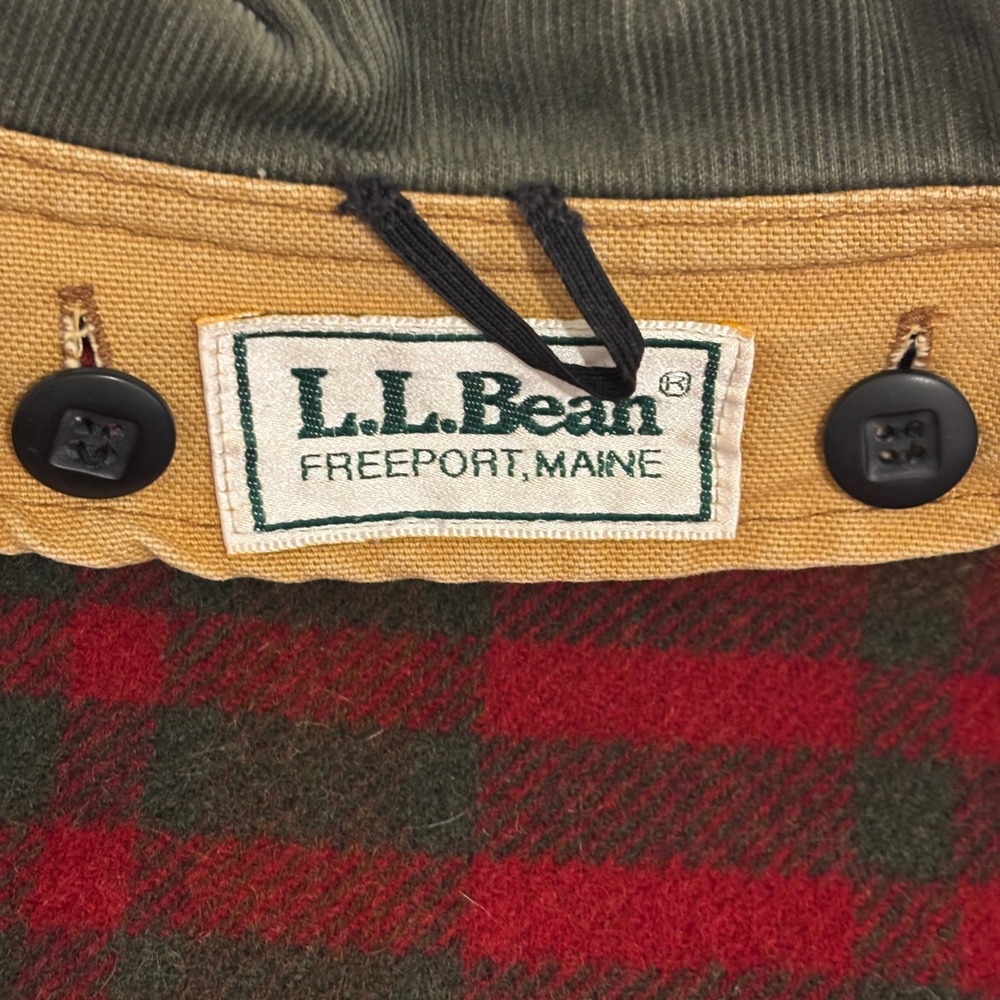 LL Bean Field Barn Coat Jacket Mens XL Tan Canvas Red Wool Plaid Lined Vintage - Picture 2 of 12